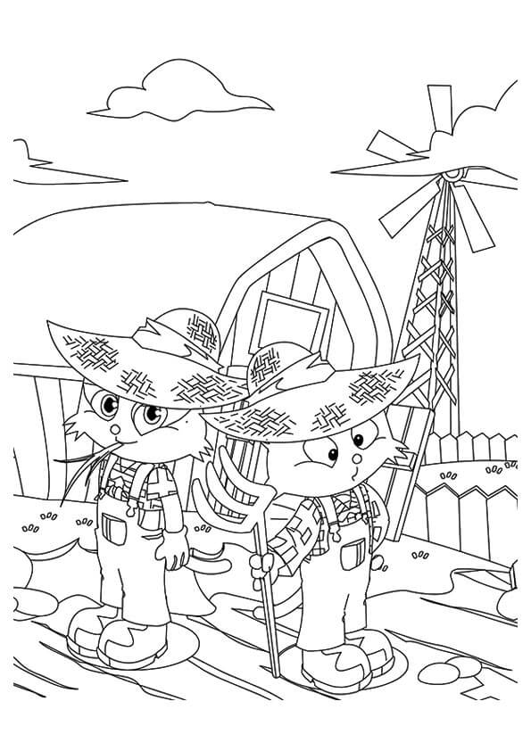 Dois Gatos na Agricultura para colorir