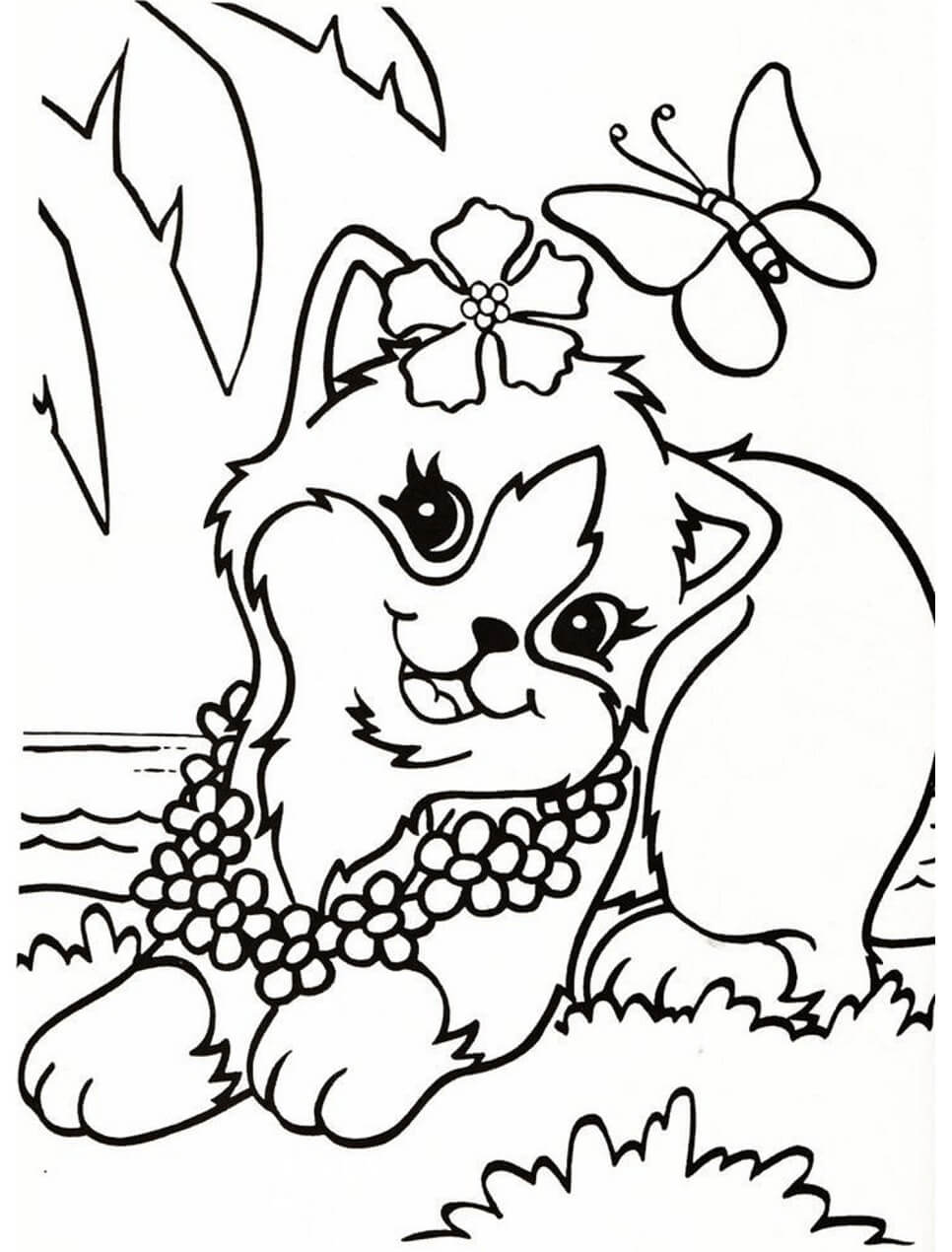 Desenhos de Gata bonita Lisa Frank e Papillon para colorir