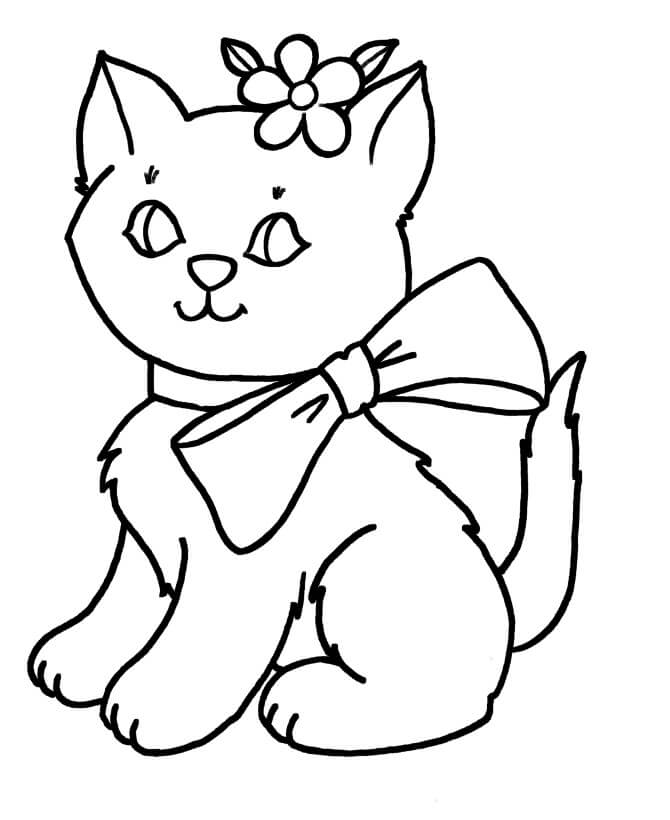 Desenhos de Gato com Flor para colorir