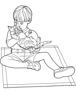 Desenhos de Menino Abraçando um Gato para colorir