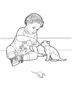 Menino e Bebê Gato para colorir