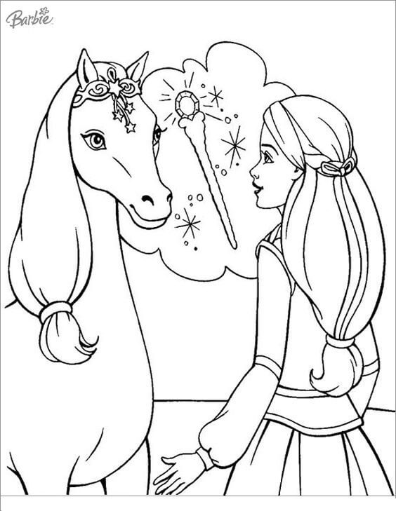 Barbie Falando com Cavalo para colorir