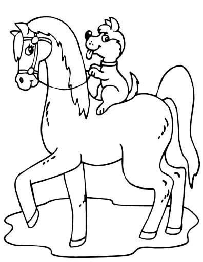 Desenhos de Cachorro a Cavalo para colorir