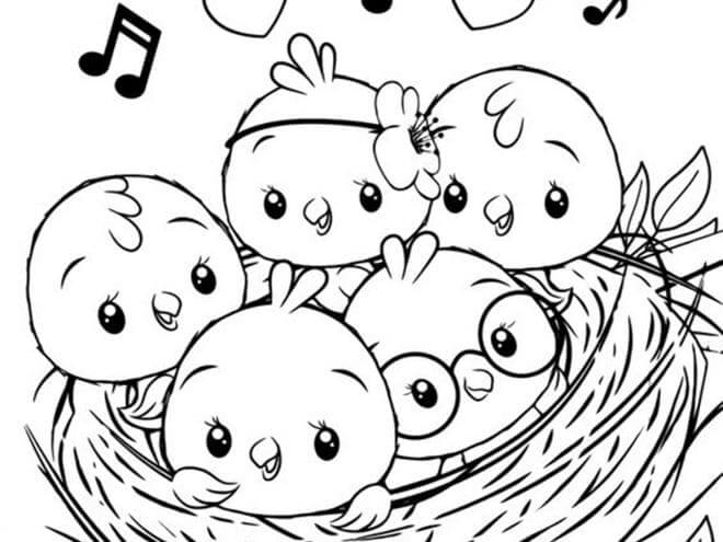 Desenhos de Cinco Pássaros Bebês para colorir