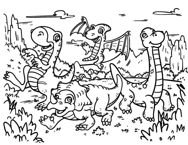 Desenhos de Desenhos Animados Dinossauros Correndo para colorir