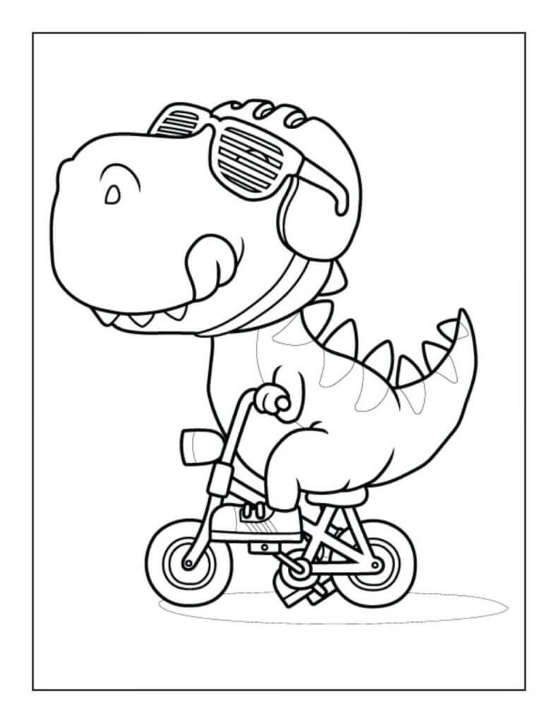 Dinossauro Andando de Bicicleta para colorir
