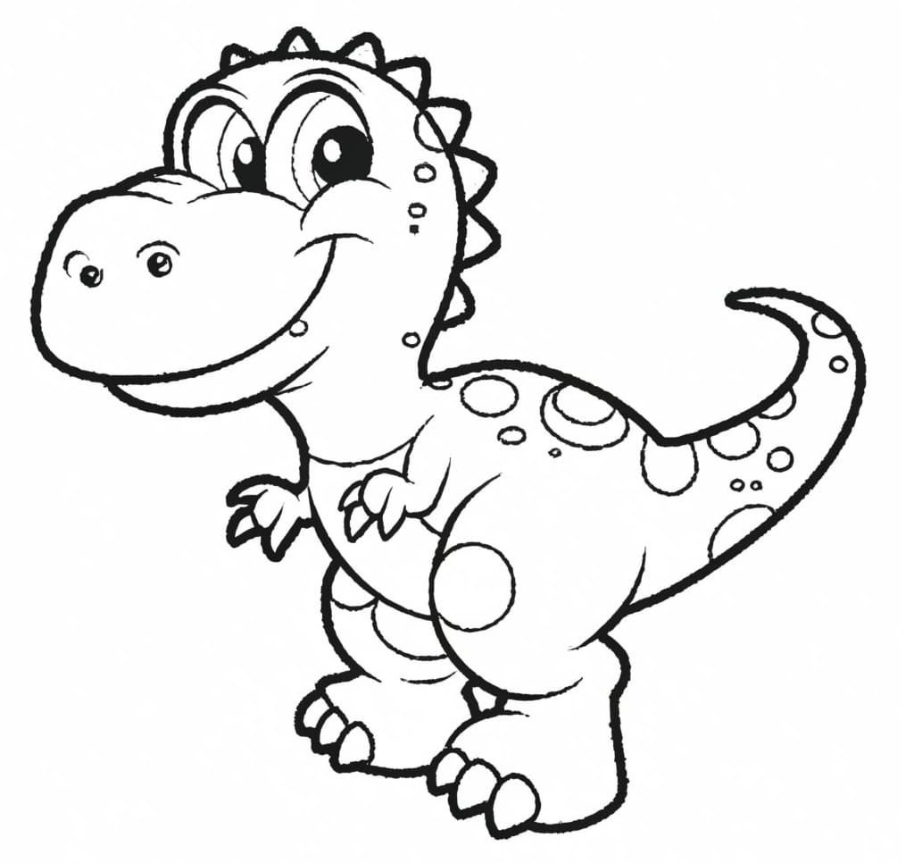 Dinossauro de desenho animado está sorrindo para colorir