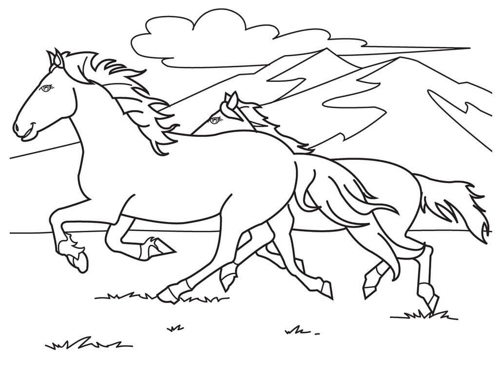 Desenhos de Dois Cavalos Correndo para colorir