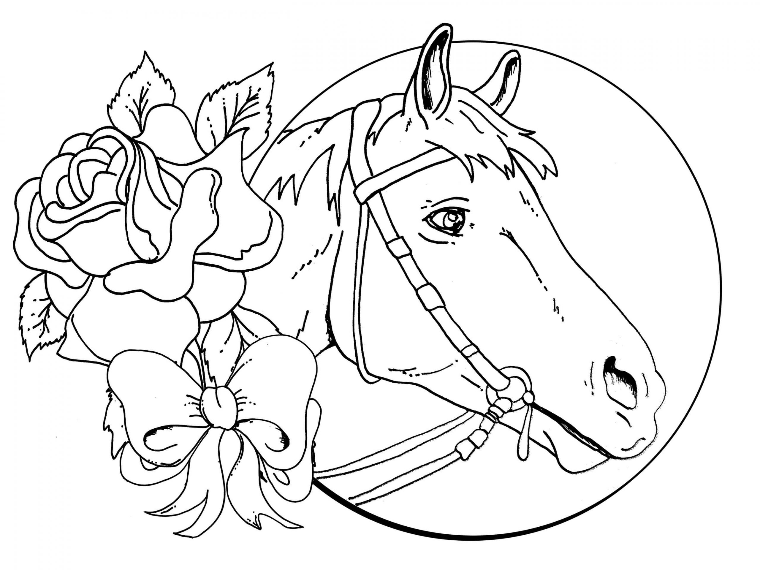 Desenhos de Lindo Cavalo e Rosa para colorir