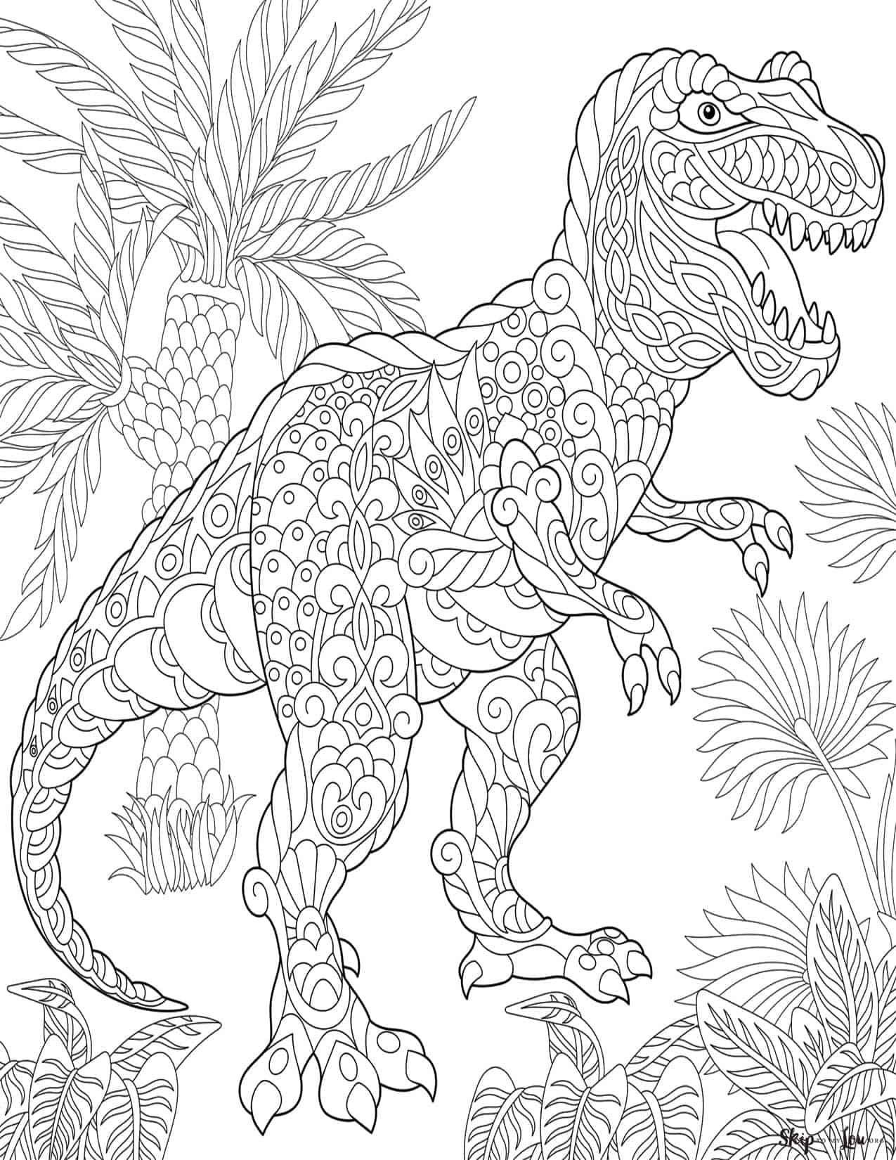 Mandala T-rex para colorir