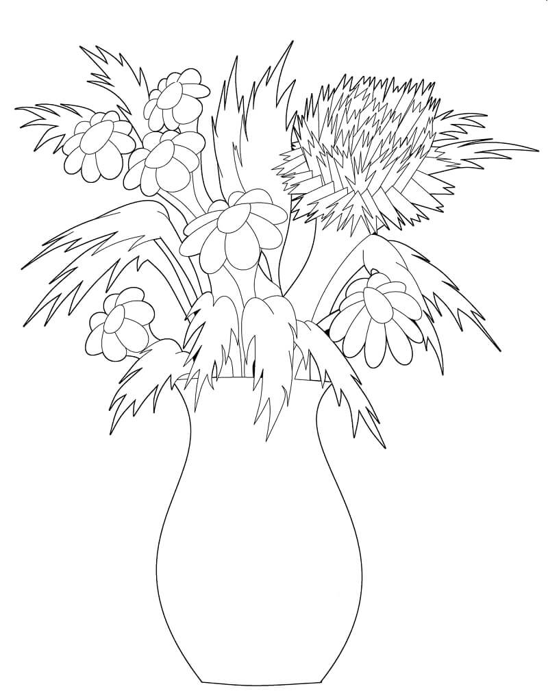 Desenhos de Margaridas em um vaso para colorir