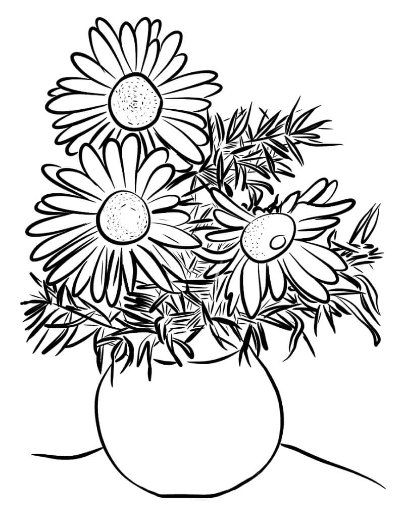 Desenhos de Margaridas num Vaso para colorir