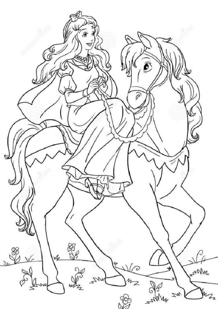 Princesa a Cavalo para colorir