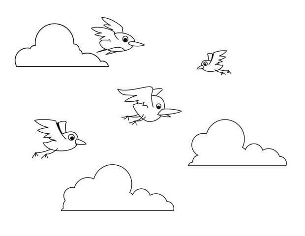 Desenhos de Quatro Pássaros Voando para colorir