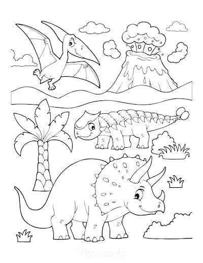 Desenhos de Três Dinossauros para colorir