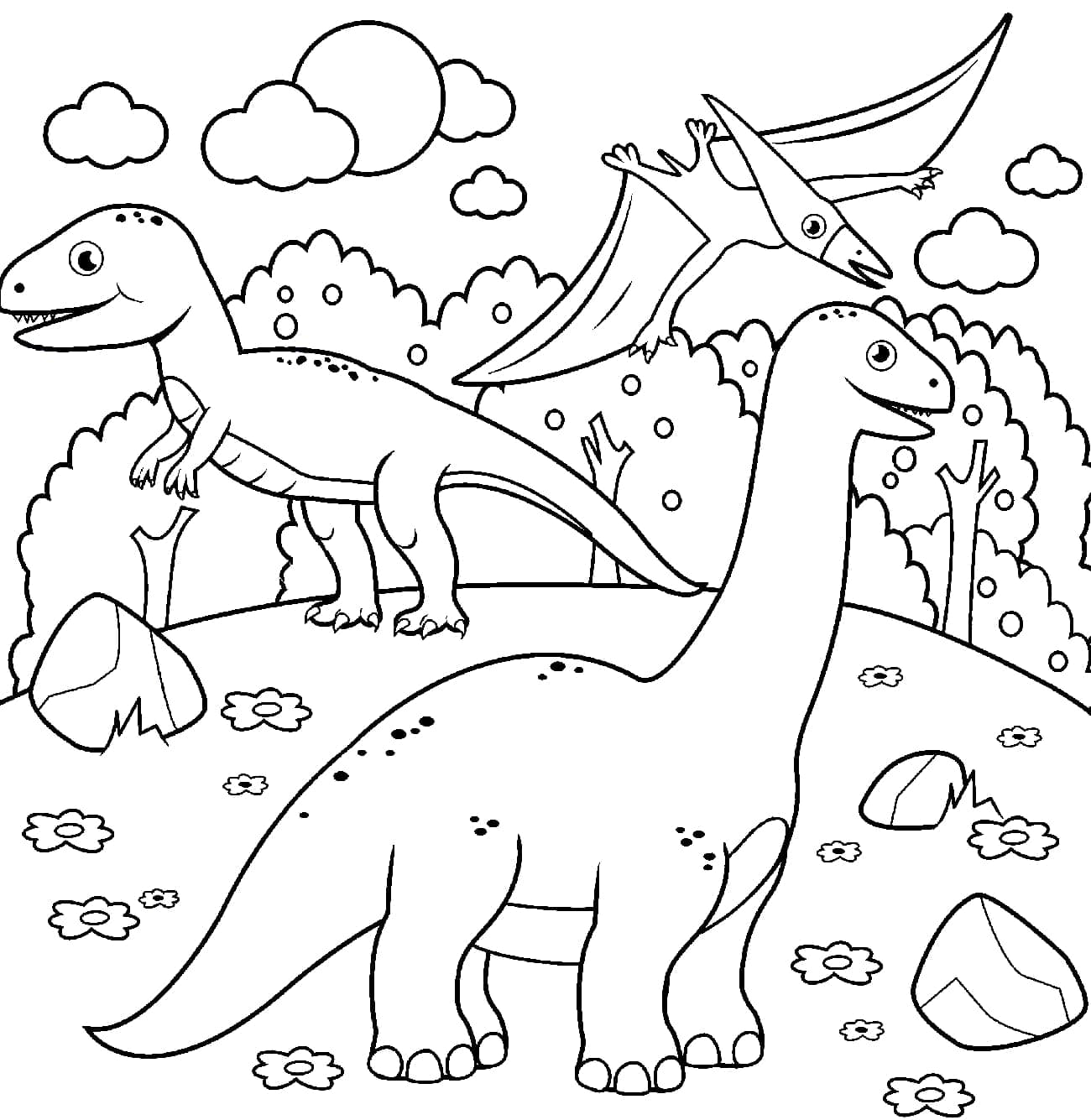 Três dinossauros engraçados para colorir