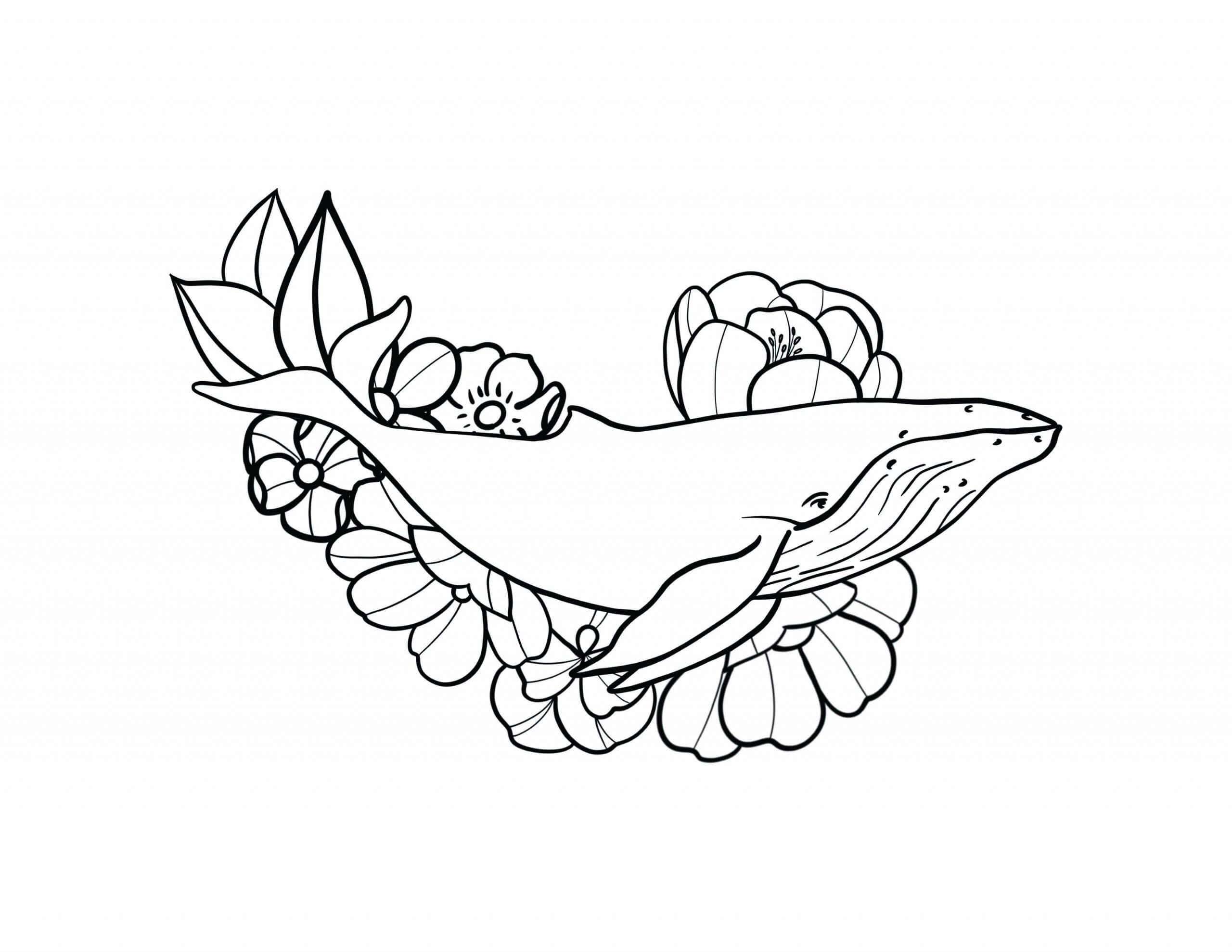 Desenhos de Baleia com Flores para colorir
