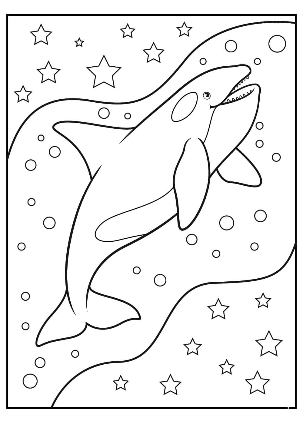 Desenhos de Baleia Engraçada com Estrelas para colorir