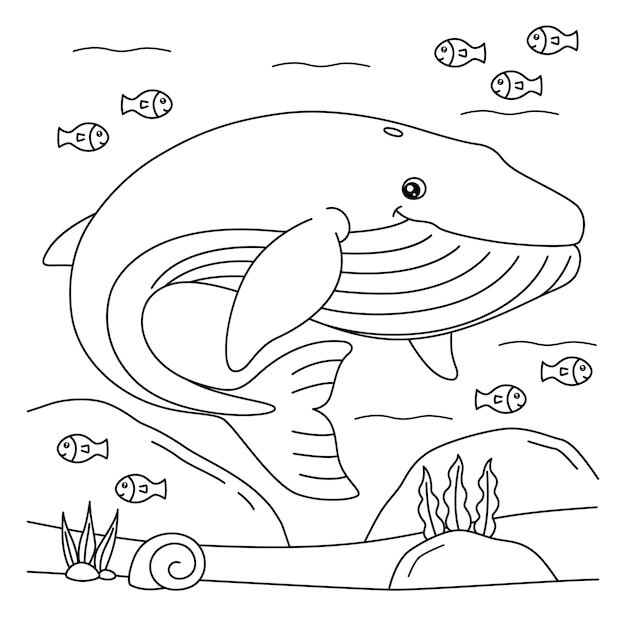 Desenhos de Baleia Sorridente com Peixe para colorir