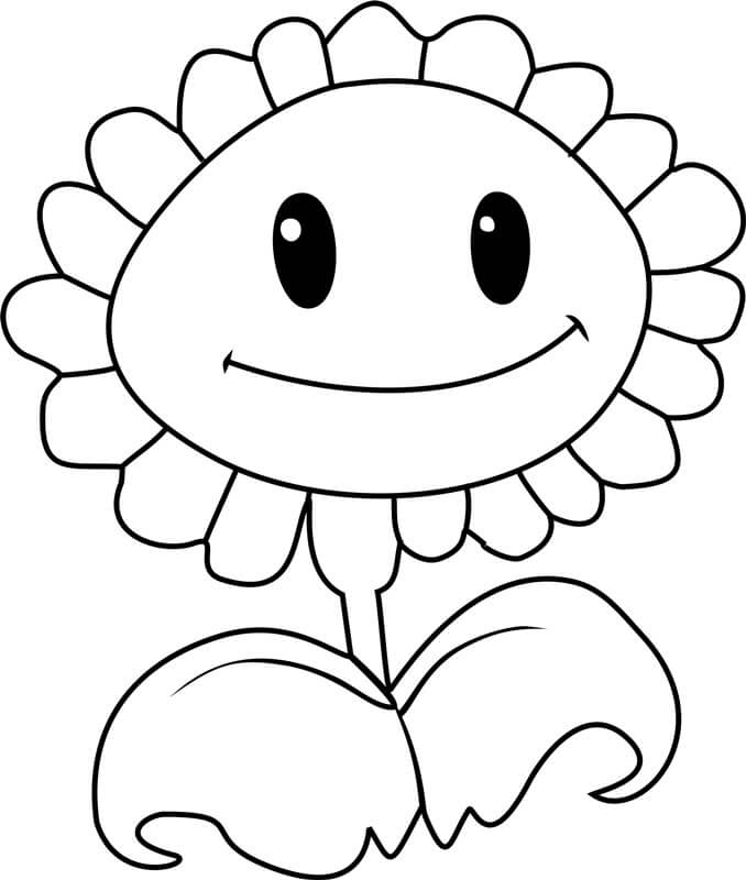 Desenhos de Girassol Sorridente em Plantas e Zumbis para colorir