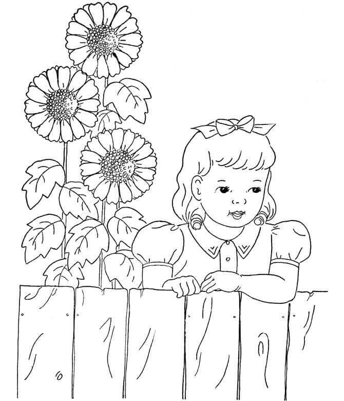 Desenhos de Menina com Girassóis para colorir