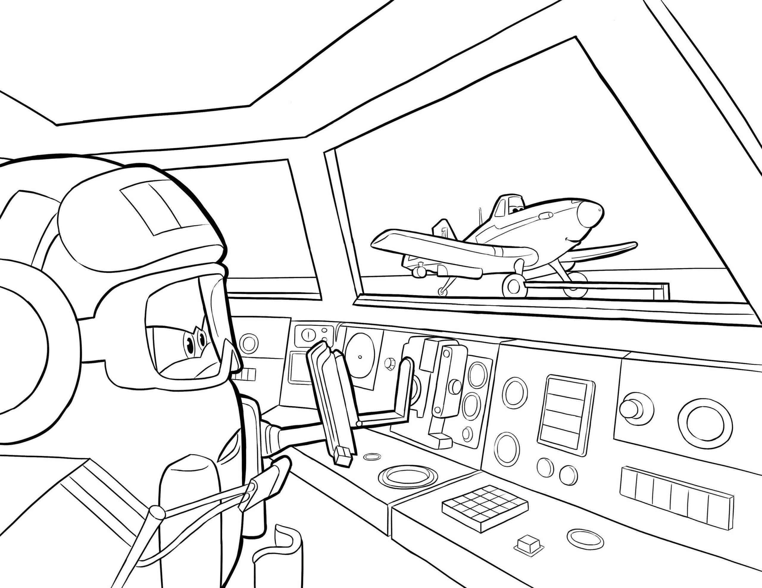 Avião de Desenho Animado para colorir