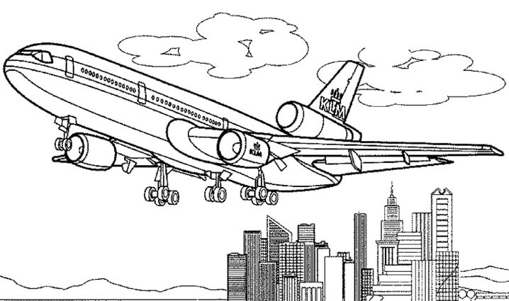 Desenhos de Avião na Cidade para colorir