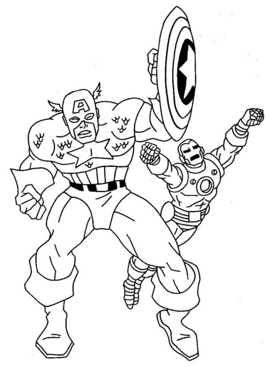 Desenhos de Capitão América e Homem de Ferro dos Desenhos Animados para colorir