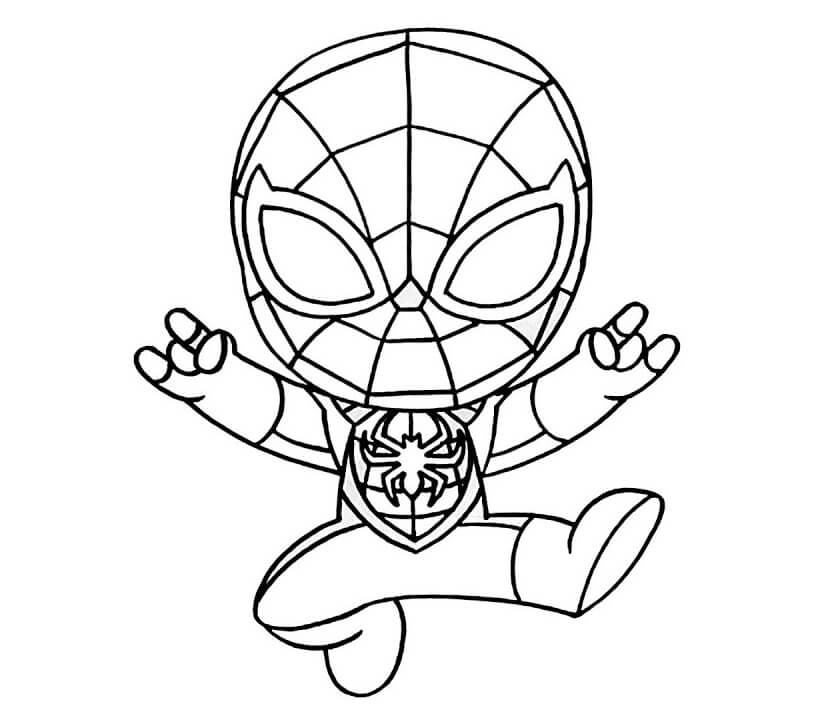 Chibi Homem Aranha Pulando para colorir