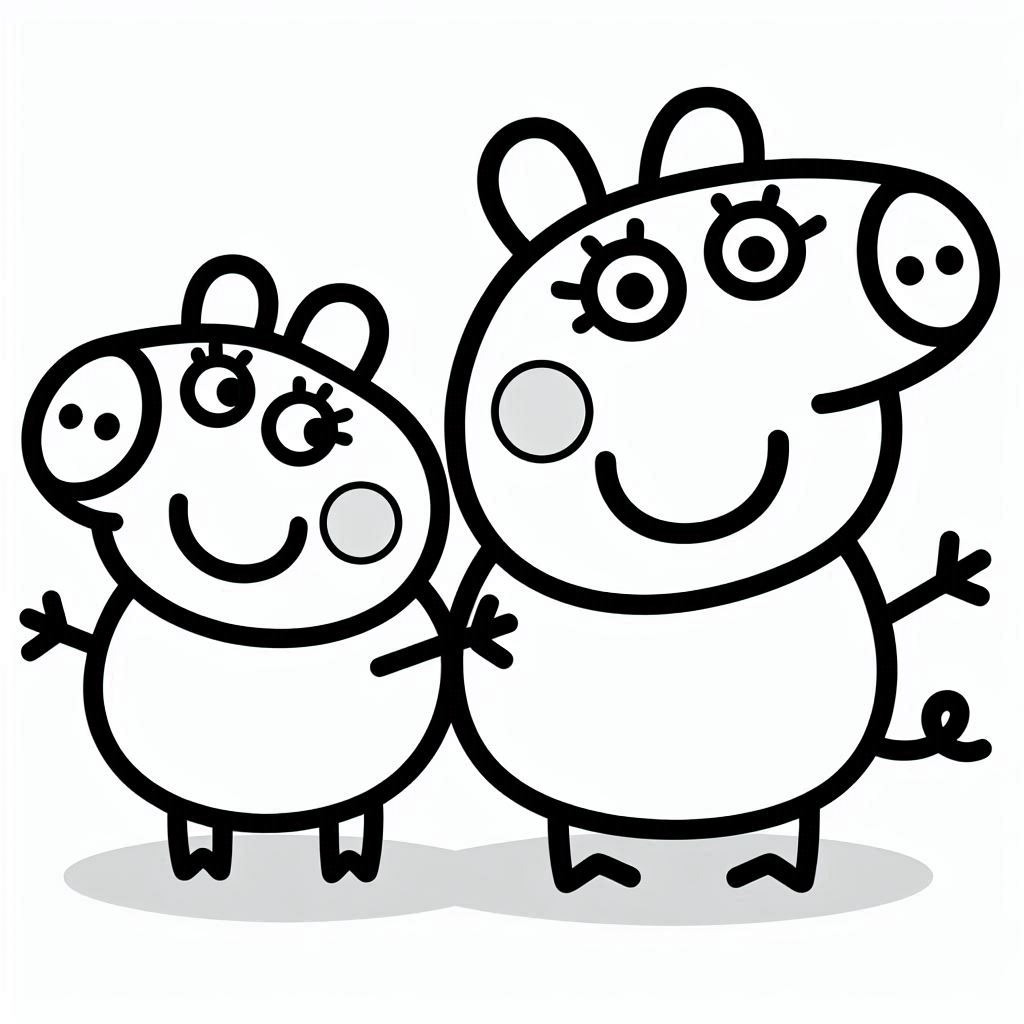 Desenhos de Desenhe dois Peppa Pig para colorir