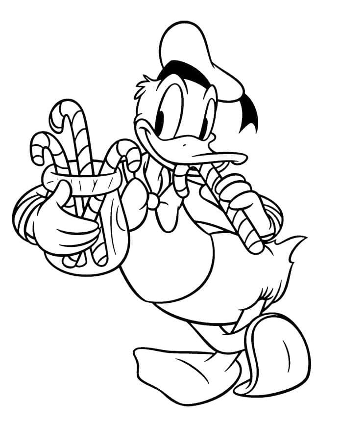 Desenhos de Desenhe o Pato Donald e o Bastão de Doces para colorir