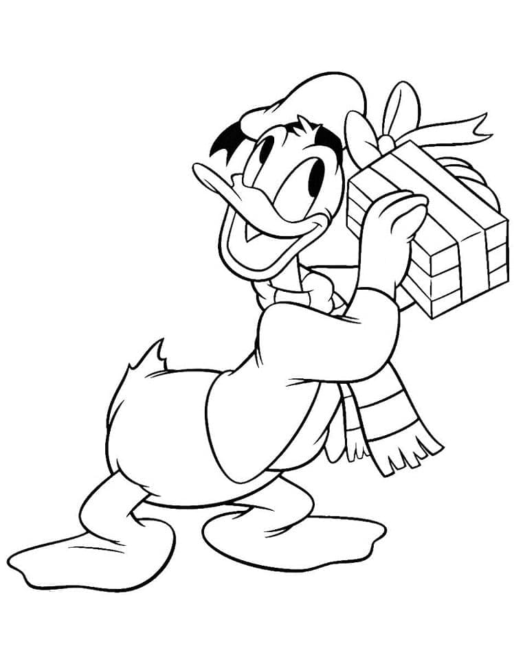 Desenhos de Desenhe o Pato Donald e um presente para colorir