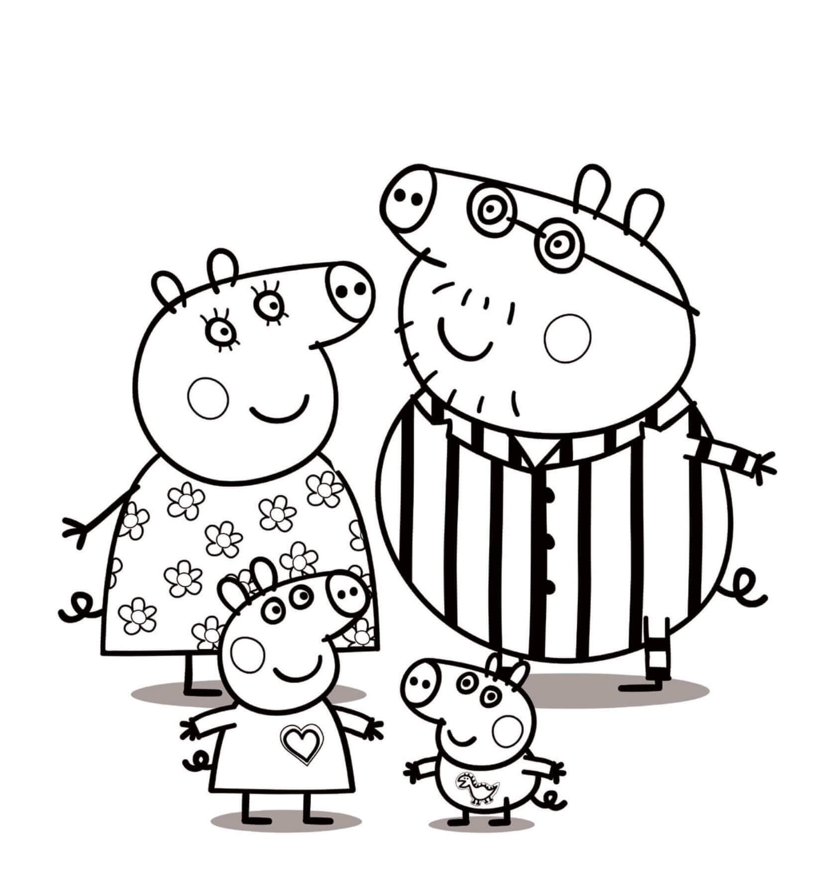 Família Peppa Pig de Pijama para colorir