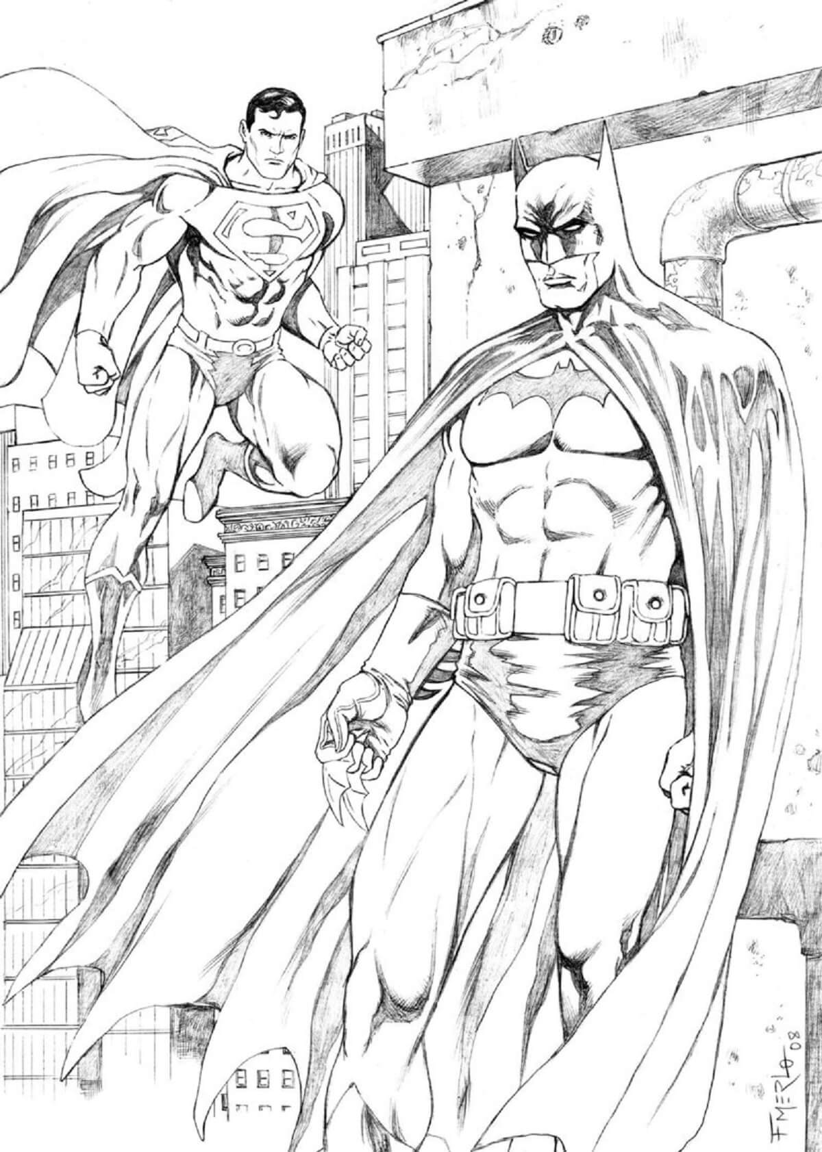 Fixe o Super-Homem e o Batman para colorir