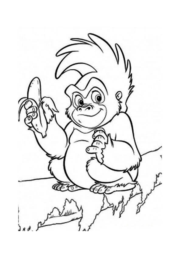 Desenhos de Gorila Segurando Banana para colorir