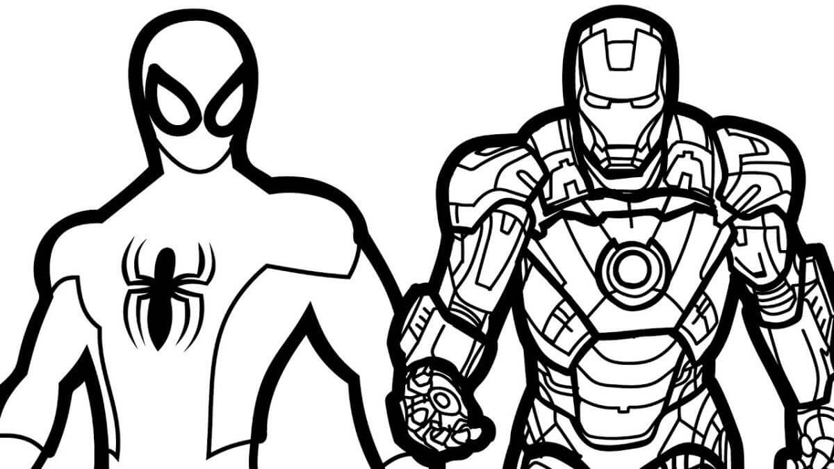 Homem-Aranha Bonito e Homem de Ferro para colorir