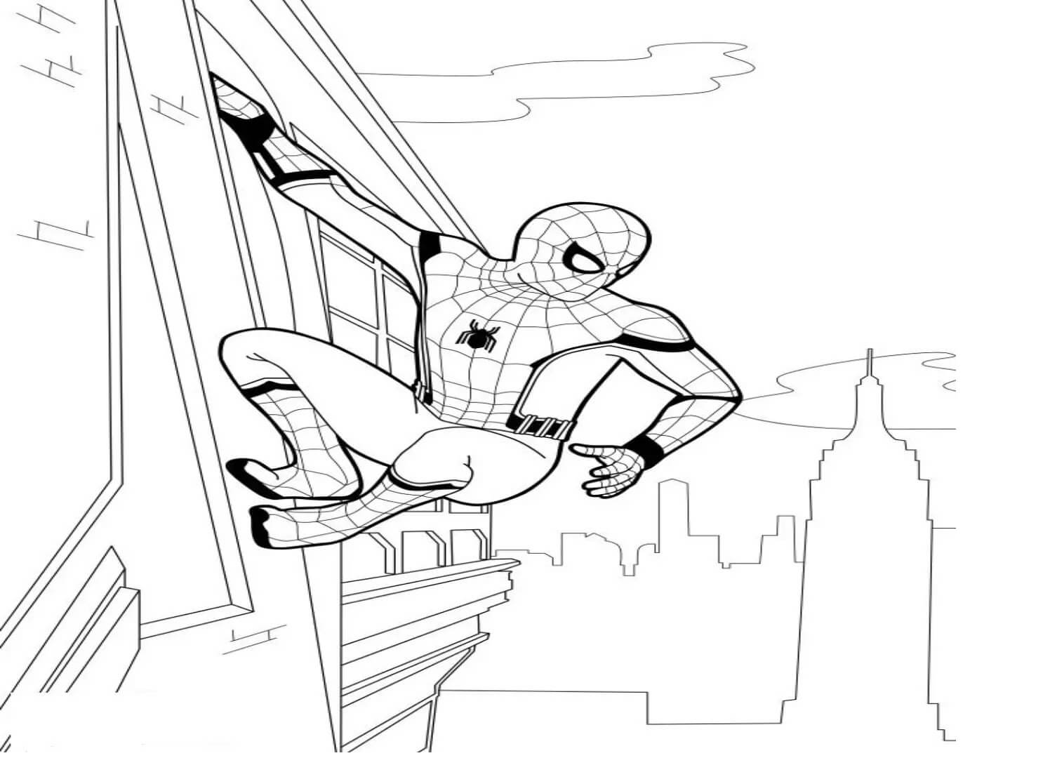 Homem-Aranha Escalando na Cidade para colorir