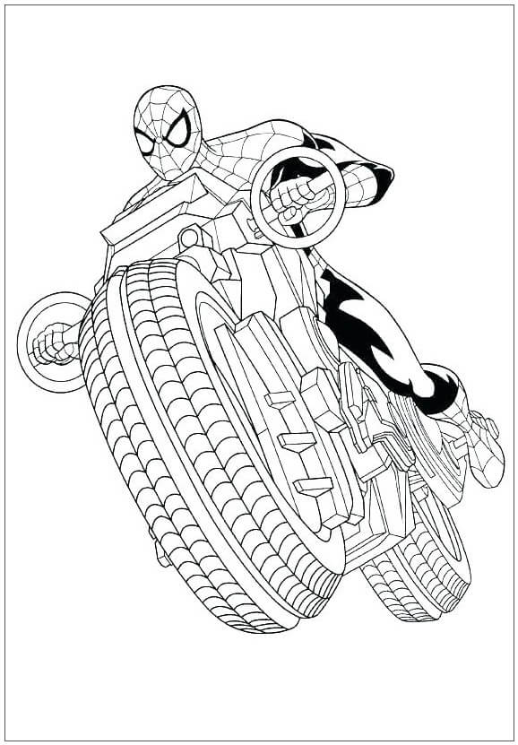 Homem-aranha com Motocicleta para colorir