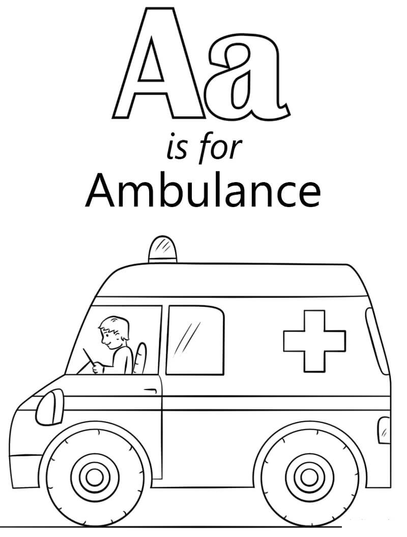 Letra A é de Ambulance para colorir para colorir