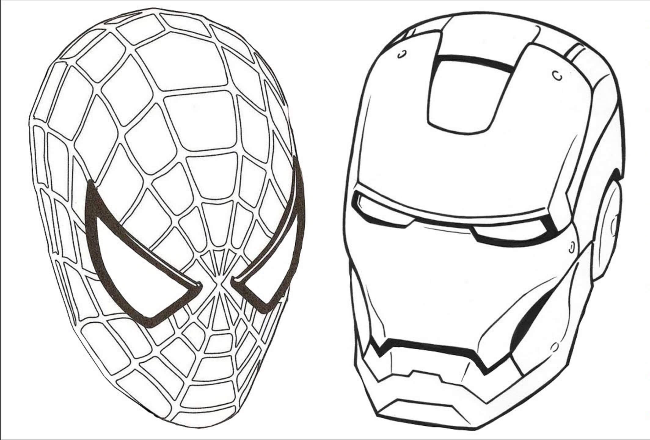 Máscara do Homem-Aranha e do Homem de Ferro para colorir