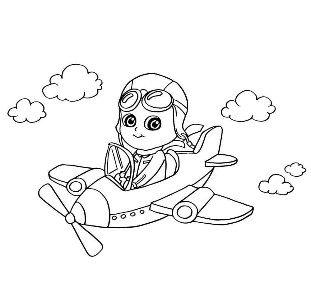 Menino Voando em um Avião de Brinquedo para colorir