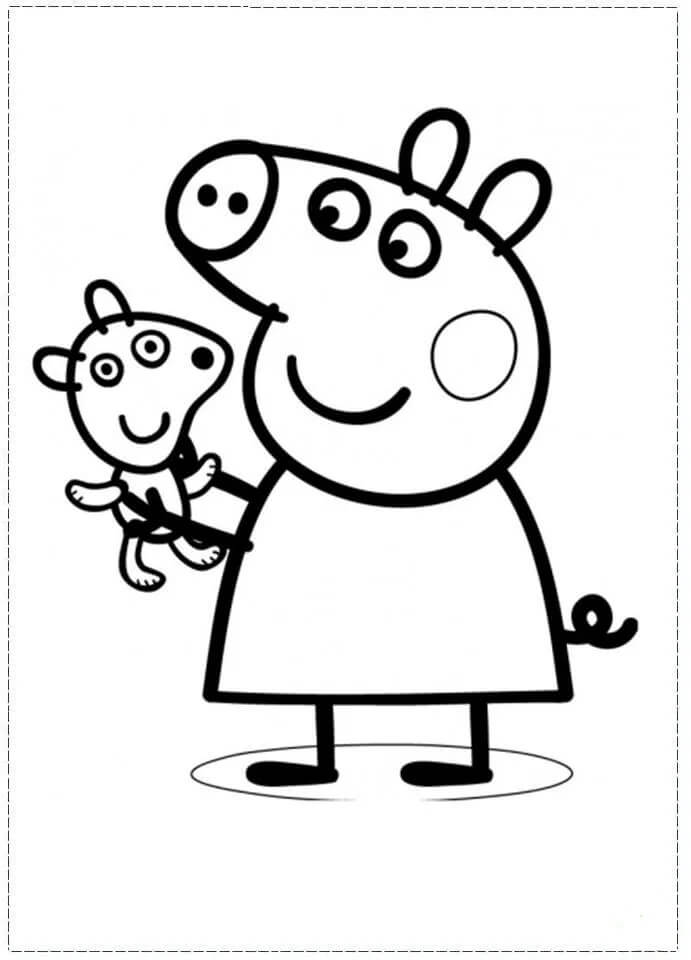 Desenhos de Mommy Pig e Poppy Pig Andam de Bicicleta para colorir
