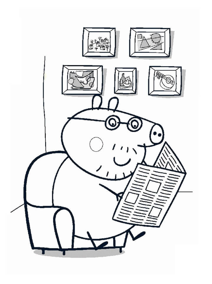 Desenhos de Papai Pig Lê Jornal para colorir