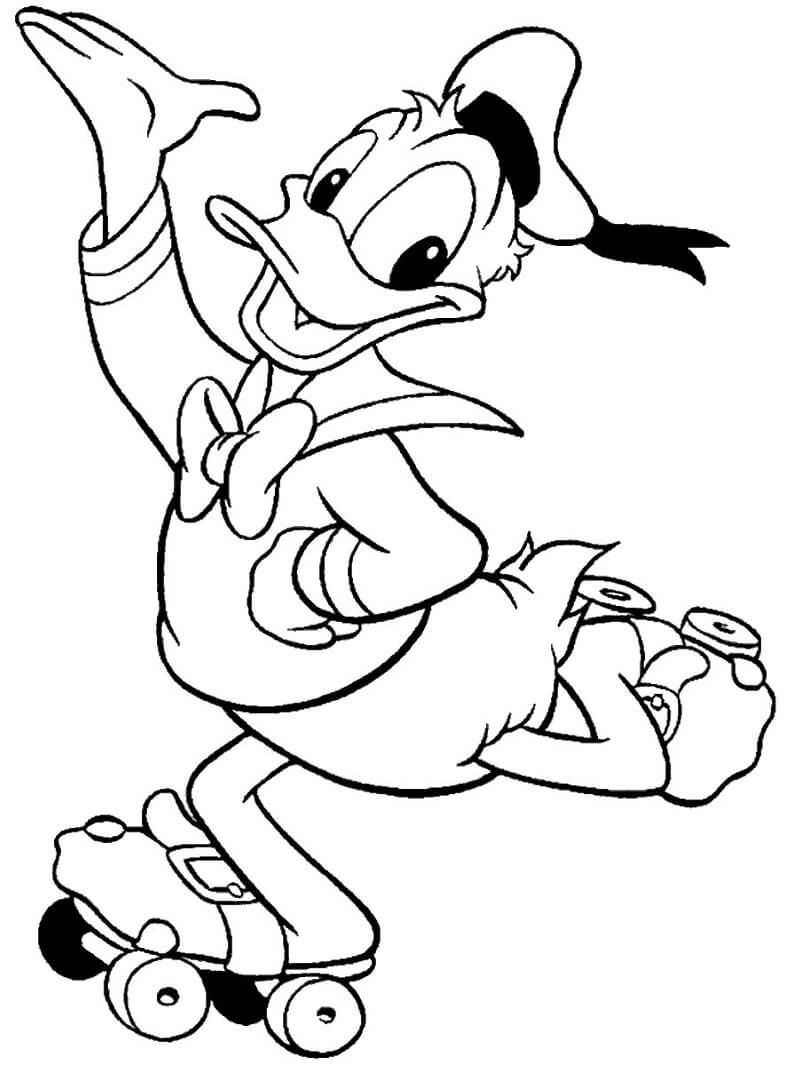 Desenhos de Pato Donald de Patins para colorir