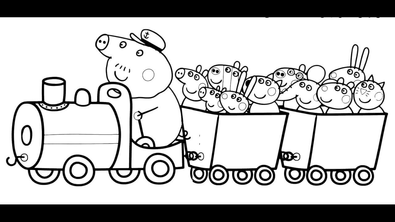 Desenhos de Peppa Pig e Amigos no Trem para colorir