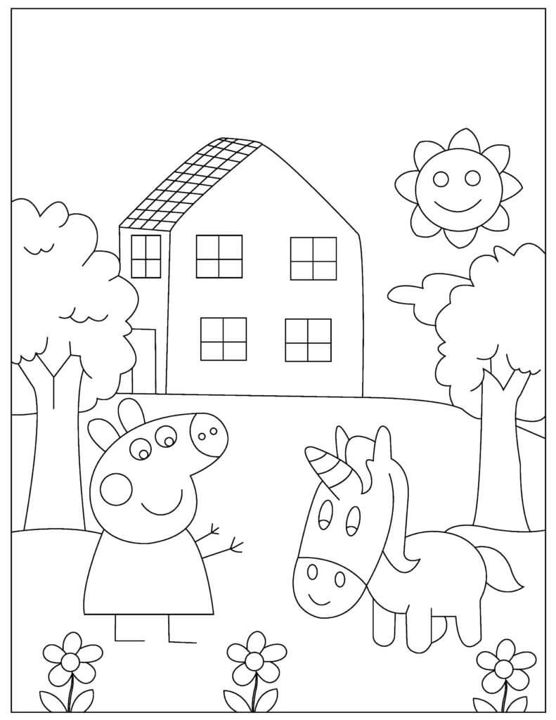 Desenhos de Peppa Pig e Cavalo para colorir