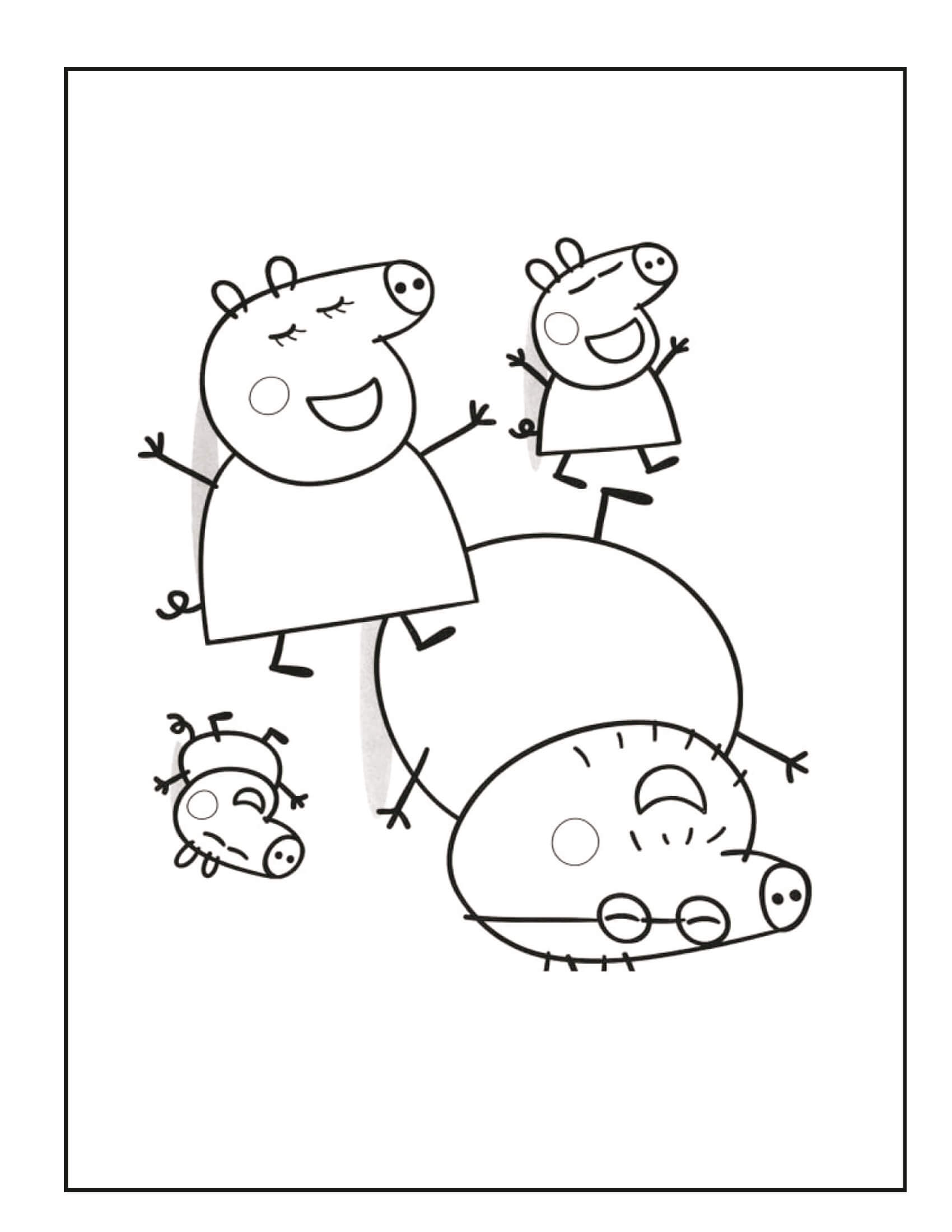 Peppa Pig e Família Dormindo para colorir
