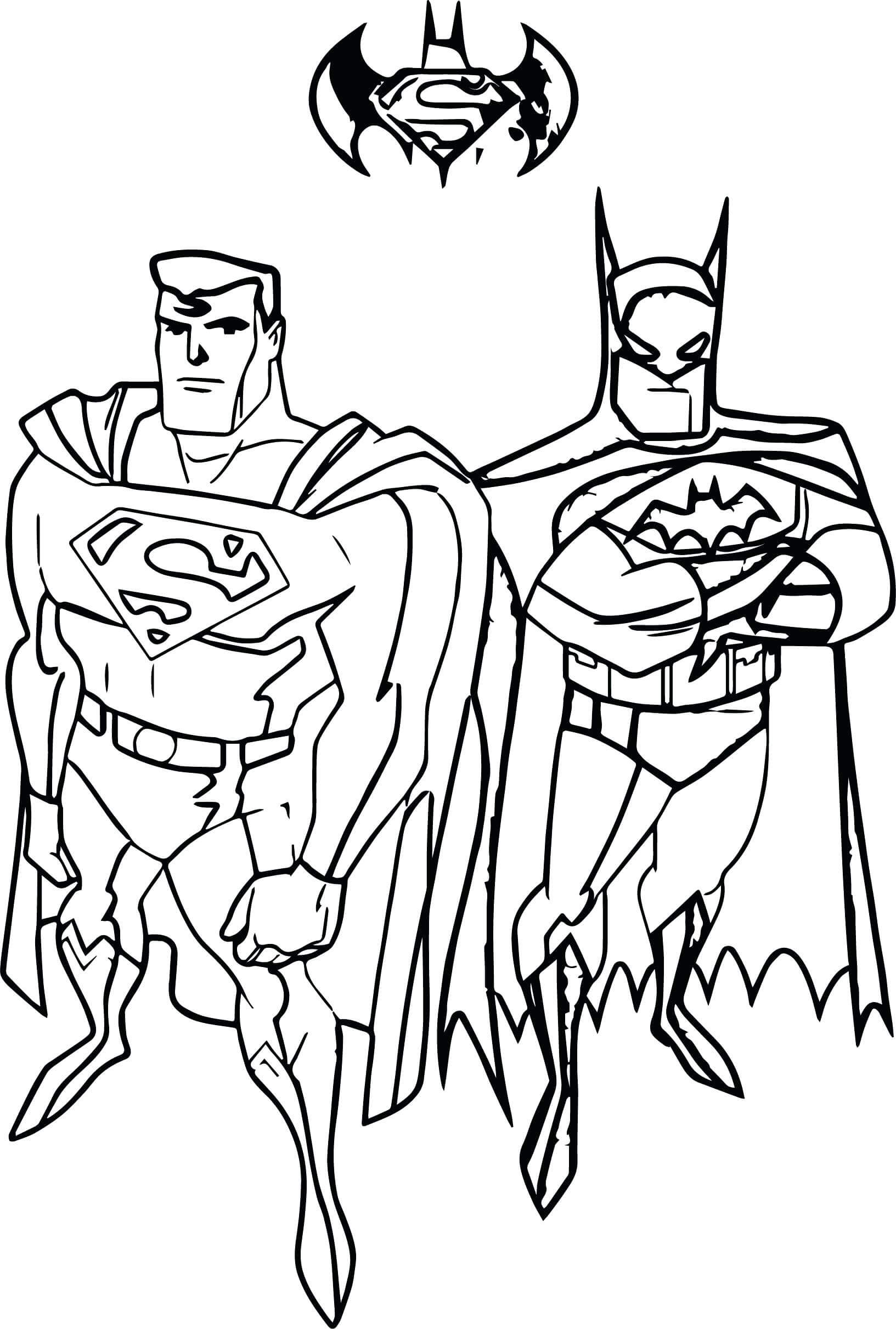 Super-Homem e Batman em pé para colorir