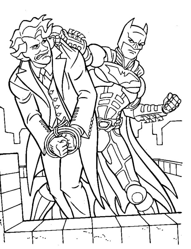 Batman pegando Joker para colorir