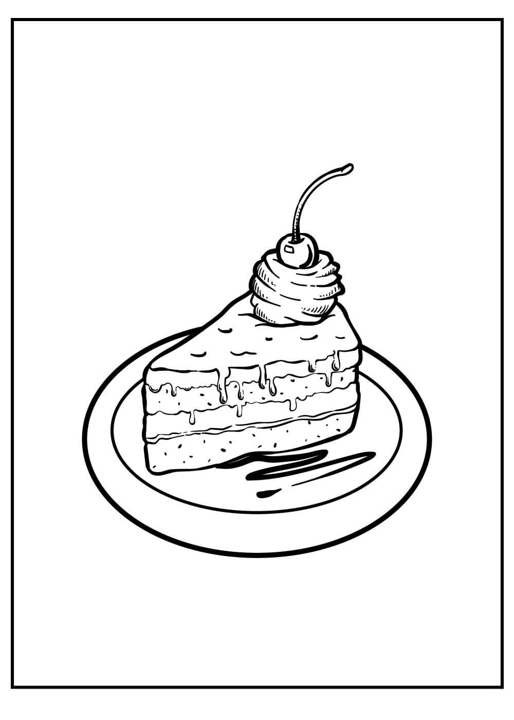 Desenhos de Pedaço de bolo de Aniversário e Morango para colorir